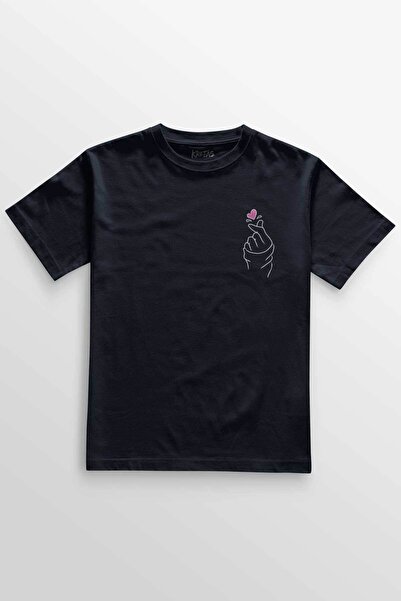 Kretas Unisex tamnoplava T-shirt Volim te korejski znak ruke minimalna prednj...