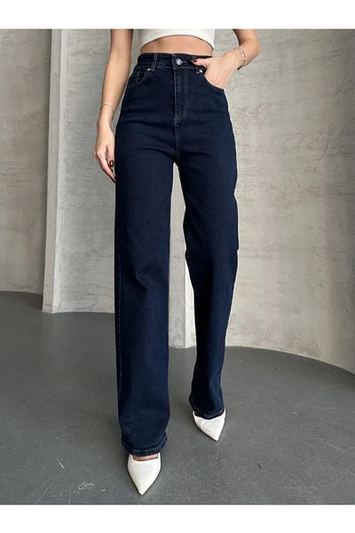BEES JEANS Camelia Gold Ikon anii 90, albastru închis, bleumarin, pantaloni largi Palazzo cu talie super înaltă