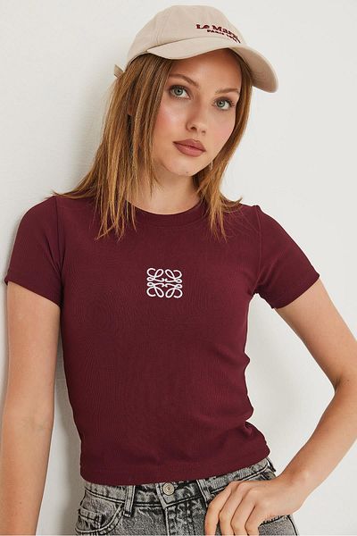 Raneel Kazançlı Alışveriş Κεντημένη Καμιζόλα Crop Μπλούζα Claret Red