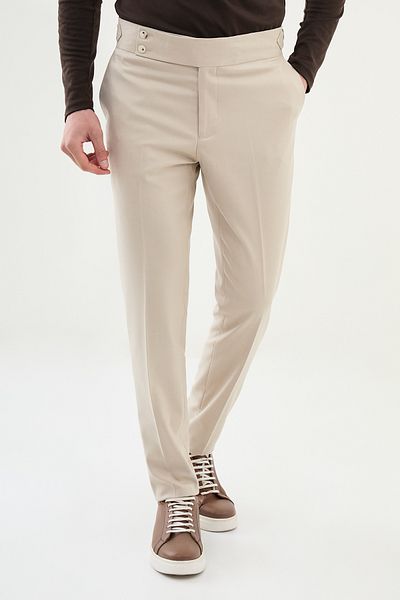 Mcr Plain Stone Color Super Slim Fit Men's Pants with Buckle Waist