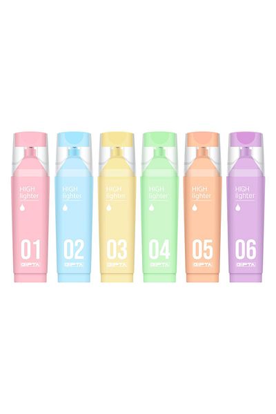 Gıpta Macaron Cut Tip Pastel Highlighter 6 Color Set (Orange-Blue-Purple-Yellow-Pink-Green)