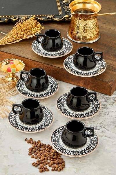 Babion Black Motif Special Series 12 Piece Coffee Cup Set for 6 People, Cup Set