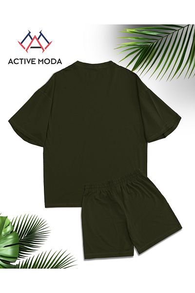 ACTIVE MODA -Men's Short Sleeve No Printed Tshirt-Shorts 2Pcs Set Large Size Oversize Cotton