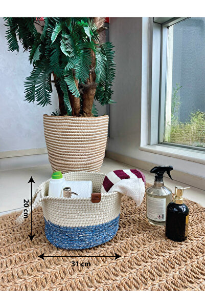 home inn Coș organizator cu mâner rezistent la pete Albastru-Alb 31x20 cm