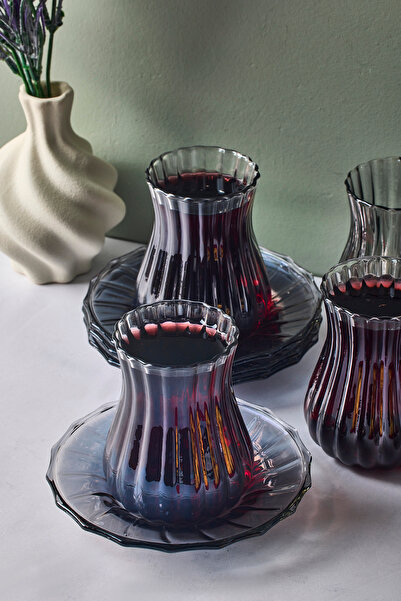 Perotti Harmancık Smoked 12 Piece Glass Tea Set 170 ml