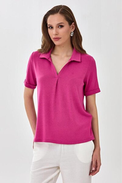 İKİLER Polo Yaka Kısa Kol Bluz 025-1014