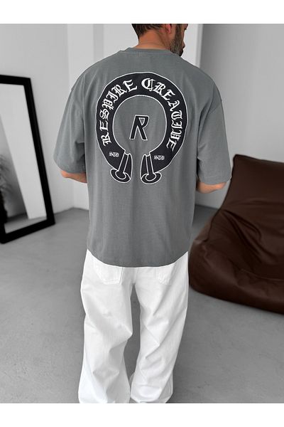 BYBASICMAN Smoked Creative Embroidered Oversize T-Shirt Res-5245