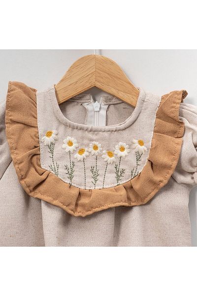 Overdo Girl's Daisy Embroidered Comfortable Fit Short Sleeve Dress