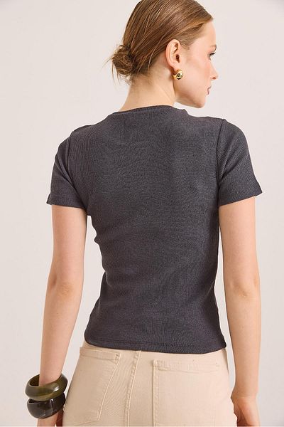 Raneel Kazançlı Alışveriş Round Neck Chain Detailed Knitted Camisole Blouse Smoked