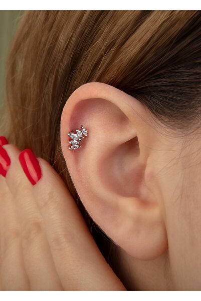 Home Sihra Accessories zirkon taşlı piercing tragus helix kıkırdak gümüş renk