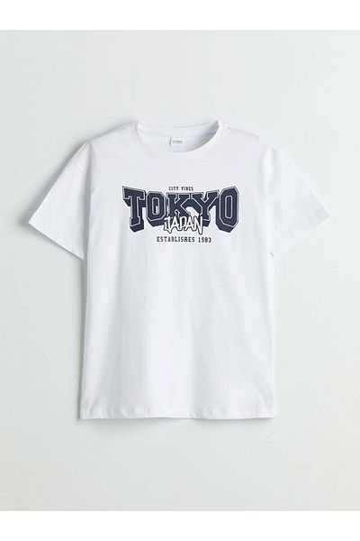LC Waikiki Lcw Kids White Bicycle Collar Tokyo Printed Male Child Shorts Pajamas Set