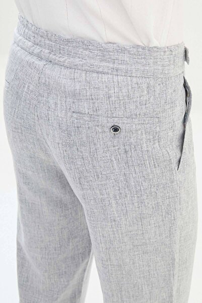 Mcr Gray Slim Fit Pleated Linen Men's Trousers with Buckle Waist Navy Blue - 38306.25Y