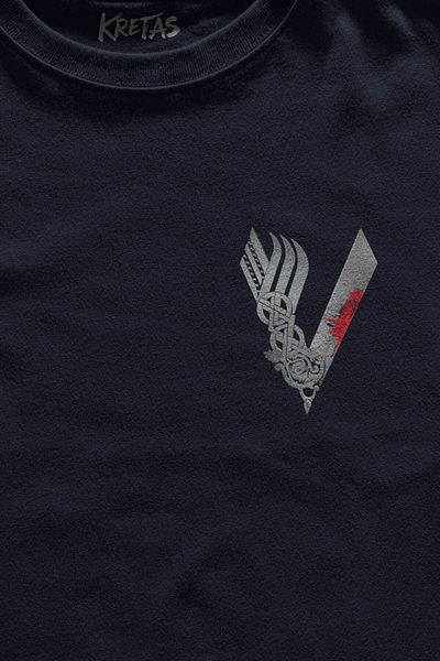 Kretas Μπλουζάκι Unisex Navy Blue The Vikings Vikings Logo Γκρι μπλουζάκι με μίνιμαλ μπροστινό τύπωμα