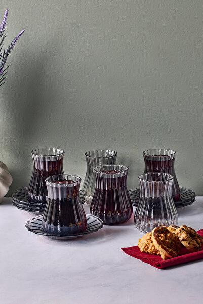 Perotti Harmancık Smoked 12 Piece Glass Tea Set 170 ml