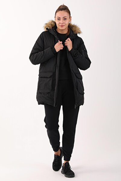 MARATON Regular Kadın Kapüşonlu Siyah Parka