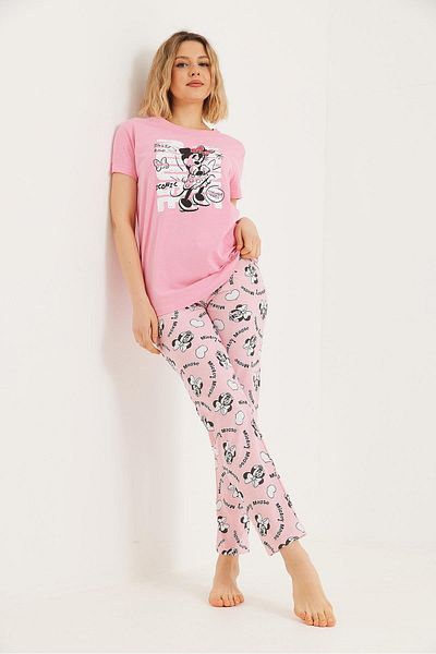 Raneel Kazançlı Alışveriş Set pijama cu mânecă scurtă imprimată roz