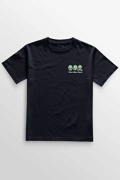 Kretas Unisex Navy Blue T-Shirt Three Wise Aliens Ufo Mars Space Cosmos Minimal Printed T-Shirt