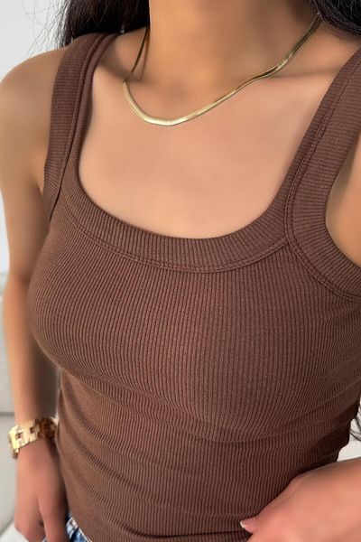 Butik Gardrop Σχεδιασμός μάρκας ισοδύναμο λουράκι Crop μπλούζα καφέ