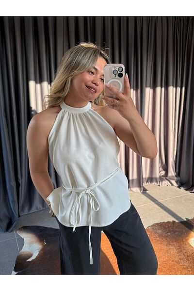 BÜŞRA PERKER Vera Halter Neck Blouse White
