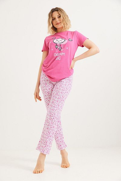 Raneel Kazançlı Alışveriş Set pijama cu mânecă scurtă imprimată roz