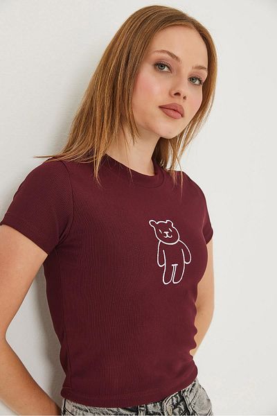 Raneel Kazançlı Alışveriş Μπλούζα Teddy Bear Κεντημένη Καμισόλα Claret Red