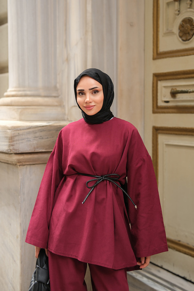 LOCCO Women's Basic Linen Suit Claret Red