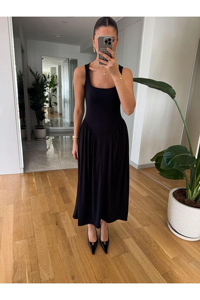 My Blog Black Waist Detailed Dress - 4815