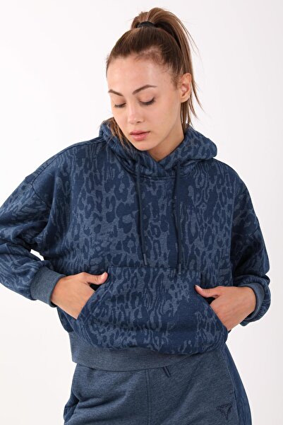 MARATON Oversize Kadın Kapüşonlu Navymelanj Sweatshirt
