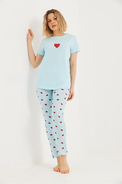 Raneel Kazançlı Alışveriş Set pijama cu mânecă scurtă imprimată albastru