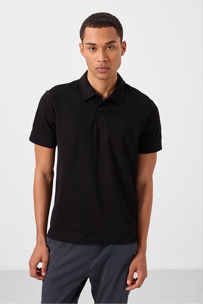 TOMMY LIFE Ανδρικό μπλουζάκι Polo Neck Μαύρο T08ER-87748