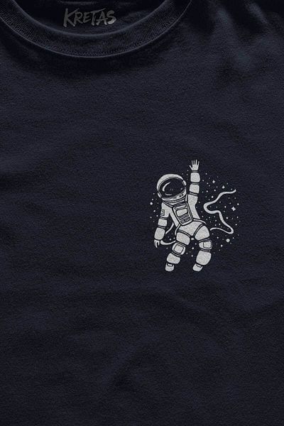 Kretas Μπλουζάκι Unisex Navy Blue Hopscotch στο διάστημα Παίξτε Hopscotch Astronaut Cosmos Minimal μπλουζάκι με στάμπα μπροστά