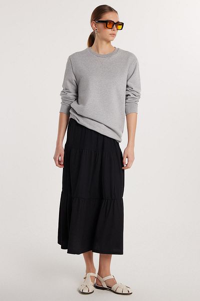 Tudors Women's Regular Fit Cotton Plain Black Skirt