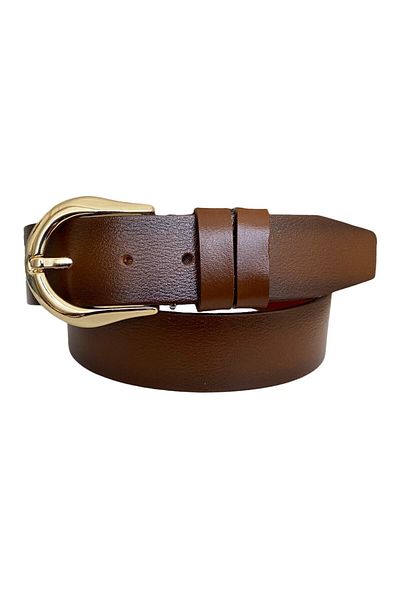 GoDeri 100% естествена кожа, дамски колан за дънки със златна катарама, кафяв, 4 см=an-byn-70
