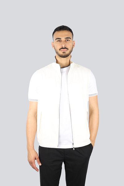PAUL&SHARK Men's Regular Fit Stand Collar Beige Vest with Zippered Inner Pocket 25412621 -629