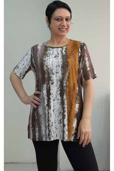 Mertcan Butik Coffee Mustard Color Round Neck Combed Viscose T-Shirt