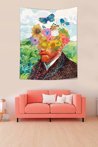linazaitun Flower Head Vincent Van Gogh Stain Resistant Fabric Wall Cover Wal...