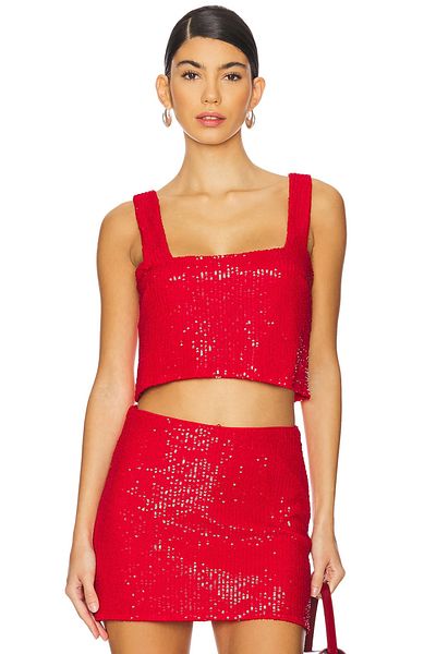 AFR CLOTHES Women's Red Sequin Lined Square Collar Crop Top