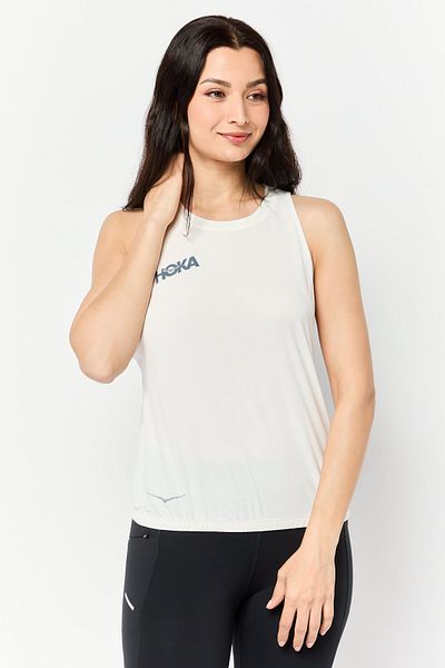 hoka Women Performance Fit Sleeveless Running Tank Top, Off-White