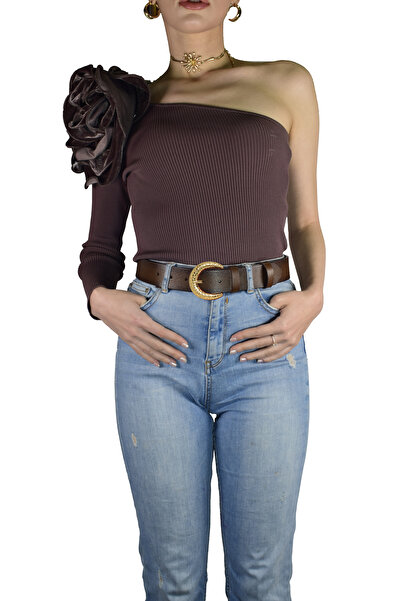 GoDeri %100 Hakiki Deri, Gold Tokalı Kahverengi Kadın Kot, Spor Kemer 4 Cm=an-byn-24