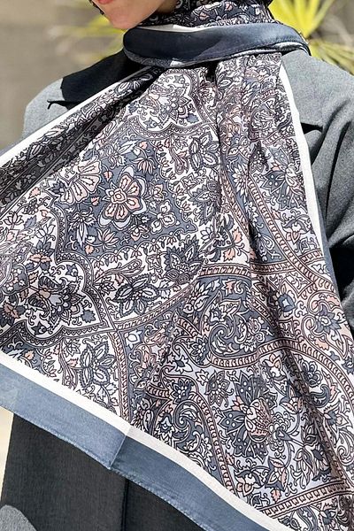 Sultan Eşarp Sultan Fresh Cotton Shawl - Μοτίβο πλακιδίων - SLF002-07 - Γκρι, Κρέμα, Καπνιστό