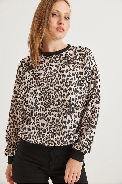 Raneel Kazançlı Alışveriş Leopard Patterned Oversize Two Thread Sweat Leopard
