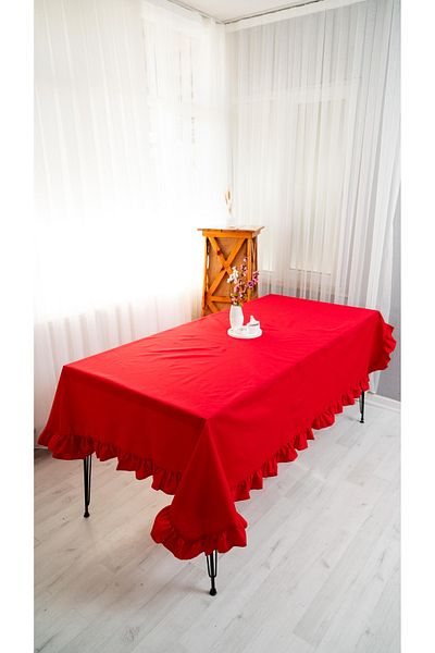 abidehanım Rufle |   Red Cotton Polyester Frilly Table Cloth 160 X 220