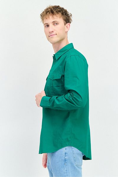 Esprit Men Regular Fit Plain Long Sleeves Casual Shirt, Green