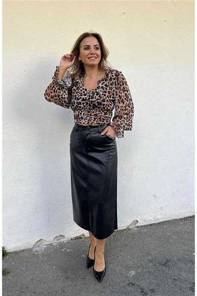 Quzu Flounce Detailed Chiffon Blouse