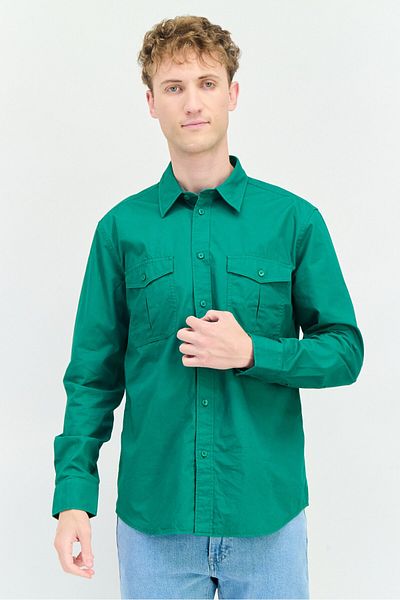 Esprit Men Regular Fit Plain Long Sleeves Casual Shirt, Green