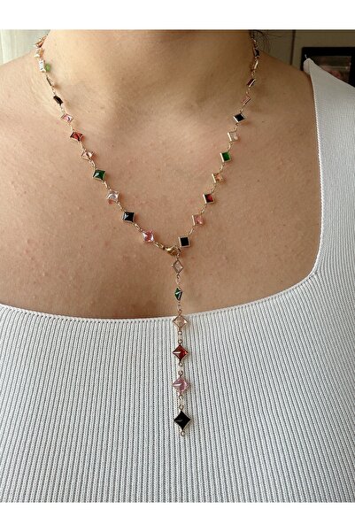 Gümüş sandık Geometrik Elmas Y Çelik Kolye