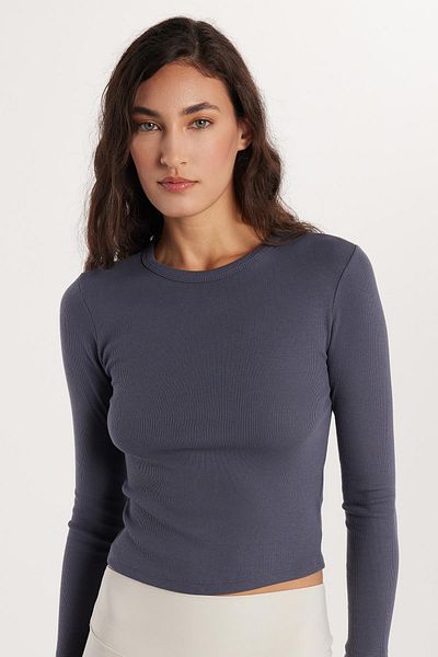 Tudors Γυναικεία Modal Fabric Slim Fit Slim Fit Crew Neck Μπλούζα ανθρακί