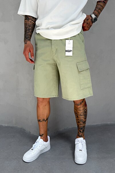 MADZEYMODA Green Denim Fabric Men's Cargo Pocket Jean Jeans Shorts Ke-513