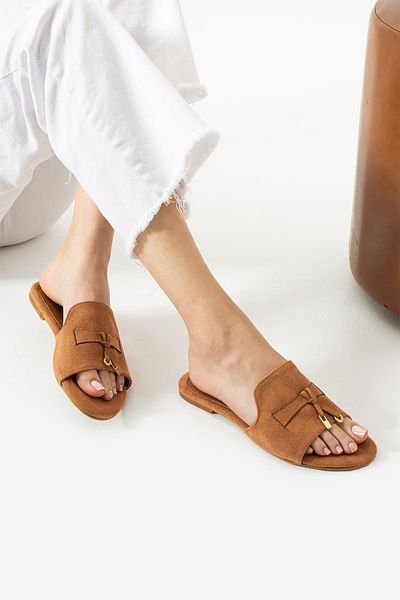 diclepolat Women's Suede Flat Sole Daily Slippers Wolya Taba