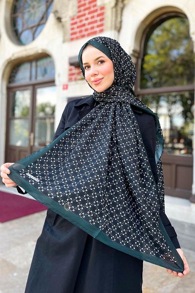 Sultan Eşarp Sultan Fresh Cotton Shawl - Μοτίβο τριφυλλιού - SLF004-05 - Σμαραγδένιο πράσινο, μαύρο